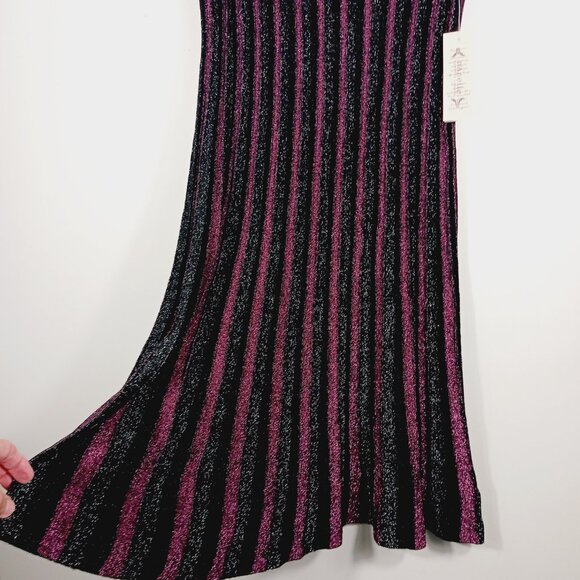 Nannette Lapore NWT Knit Pleated Sparkle Midi Skirt, Lerouge/Silver/Black, Large - Picture 7 of 16